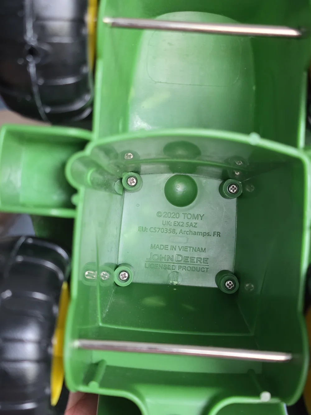 John Deere Green Smiling Excavator Toy with Black Wheels